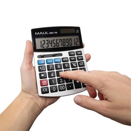 Számológép, asztali, 12 számjegy, MAUL MBU 700, fekete (SZMBU700F)